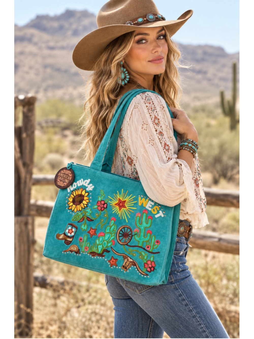 American Darling Turquoise Desert Bloom Tote 🌵🌻